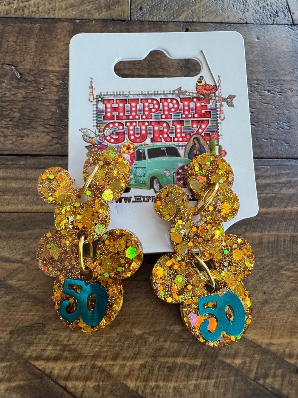 Gold Glitter 50 Celebration Earrings